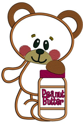Cute Bear With Peanut Butter Applique Machine Embroidery Digitized Design Pattern
