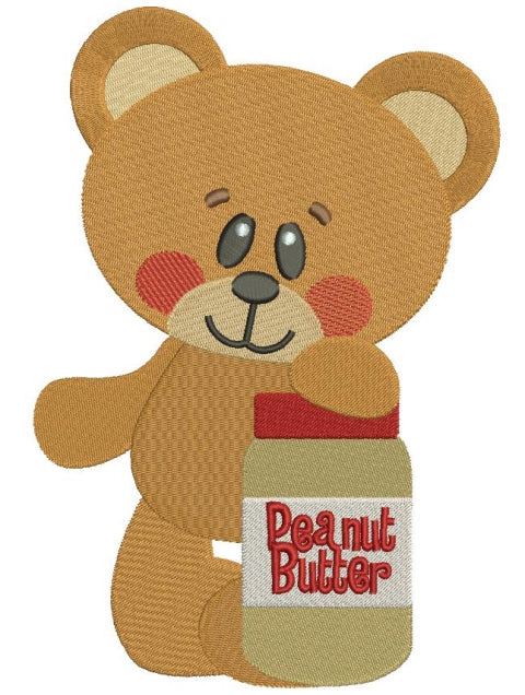 Cute Bear With Peanut Butter Filled Machine Embroidery Digitized Design Pattern