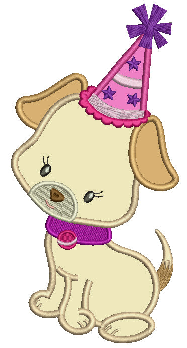 Cute Birthday Puppy Applique Machine Embroidery Design Digitized Pattern