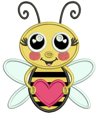 Cute Boy Bee Holding Heart Valentine's Day Applique Machine Embroidery Design Digitized Pattern