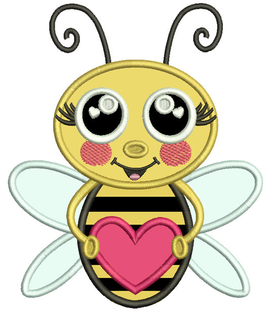 Cute Boy Bee Holding Heart Valentine's Day Applique Machine Embroidery Design Digitized Pattern