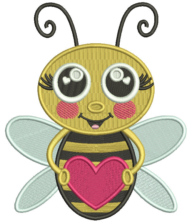 Cute Boy Bee Holding Heart Valentine's Day Filled Machine Embroidery Design Digitized Pattern