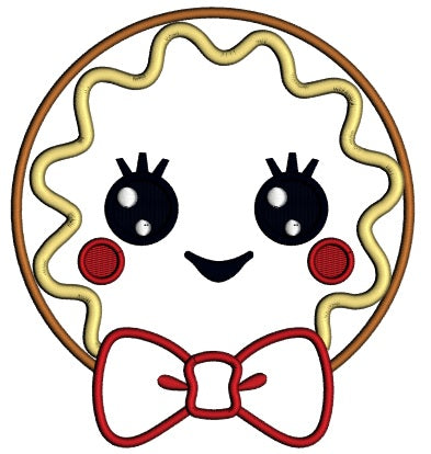 Cute Boy Cookie With a Huge Bow Applique Machine Embroidery Design Digitized Pattern
