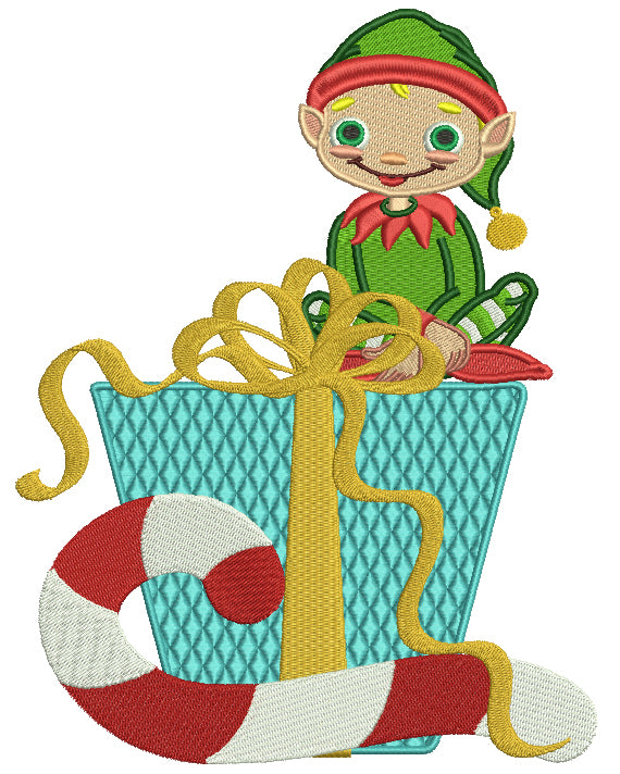 Cute Boy Elf With Presents Christmas Filled Machine Embroidery Digitized Design Pattern