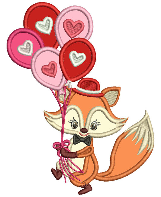 Cute Boy Fox With Balloons Valentine's Day Applique Machine Embroidery Design Digitized Pattern