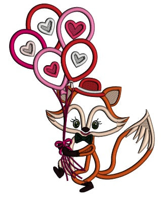 Cute Boy Fox With Balloons Valentine's Day Applique Machine Embroidery Design Digitized Pattern