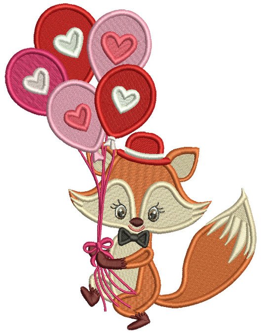 Cute Boy Fox With Balloons Valentine's Day Filled Machine Embroidery Design Digitized Pattern