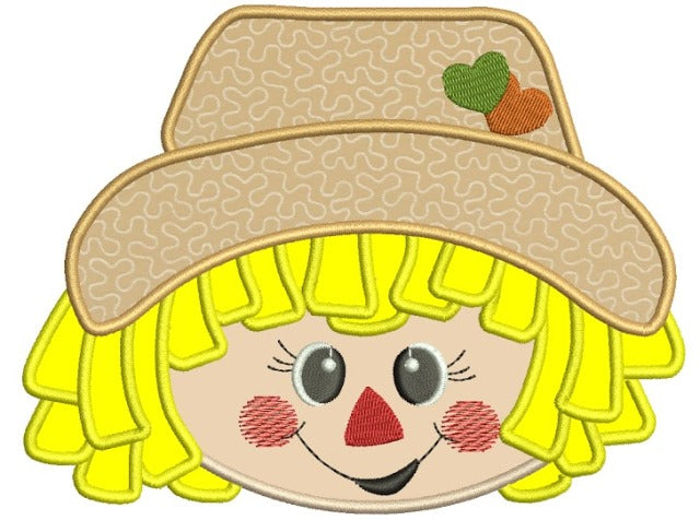 Cute Boy Scarecrow Head With Hearts Applique Machine Embroidery Digitized Design Pattern