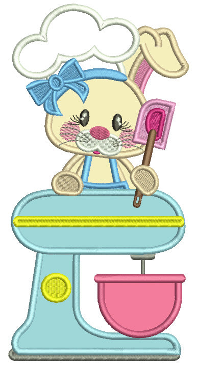 Cute Bunny Cook With a Mixer Easter Applique Machine Embroidery Design Digitized