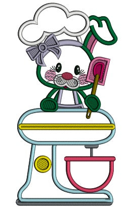 Cute Bunny Cook With a Mixer Easter Applique Machine Embroidery Design Digitized