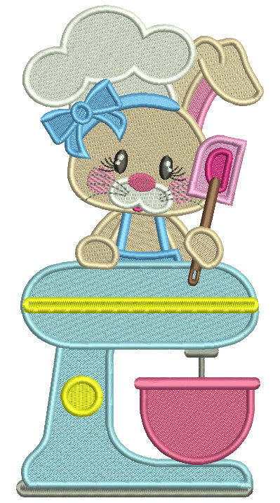 Cute Bunny Cook With a Mixer Easter Filled Machine Embroidery Design Digitized