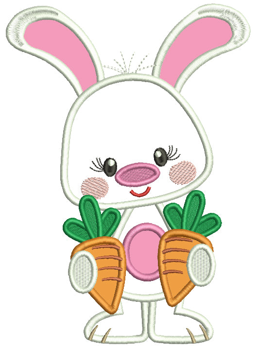 Cute Bunny Holding Two Carrots Easter Applique Machine Embroidery Design Digitized