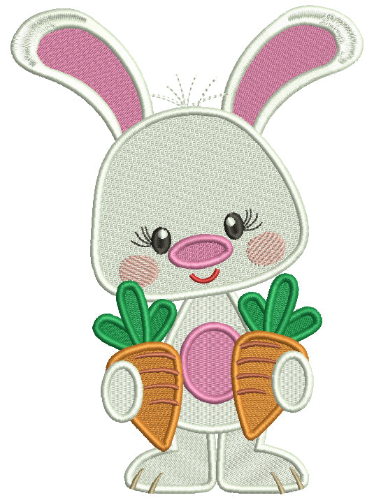 Cute Bunny Holding Two Carrots Easter Filled Machine Embroidery Design Digitized