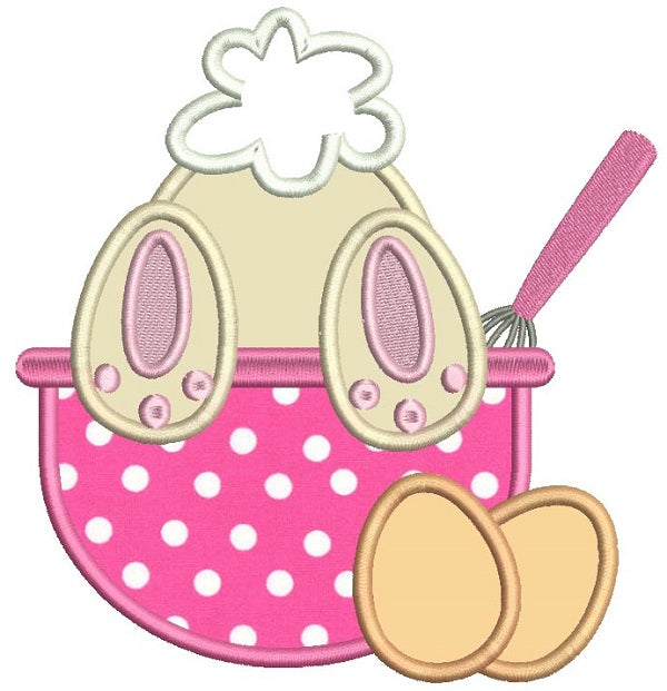 Cute Bunny Leaning Over The Cooking Bowl Applique Machine Embroidery Design Digitized Pattern