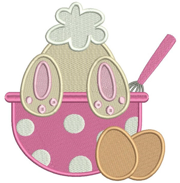 Cute Bunny Leaning Over The Cooking Bowl Filled Machine Embroidery Design Digitized Pattern