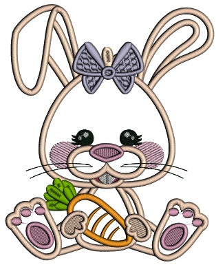 Cute Bunny Wearing Cute Hair Bow Easter Applique Machine Embroidery Design Digitized Pattern