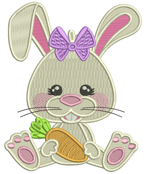 Cute Bunny Wearing Cute Hair Bow Easter Filled Machine Embroidery Design Digitized Pattern