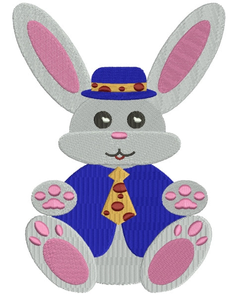 Cute Bunny Wearing a Hat Filled Machine Embroidery Digitized Design Pattern