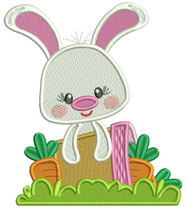 Cute Bunny With Flower Pot Filled Easter Machine Embroidery Design Digitized Pattern