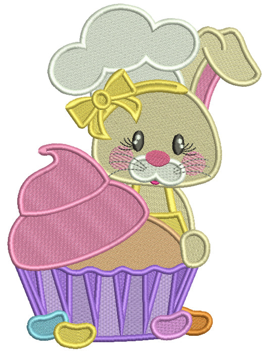 Cute Chef Bunny With Cupckak Easter Filled Machine Embroidery Design Digitized