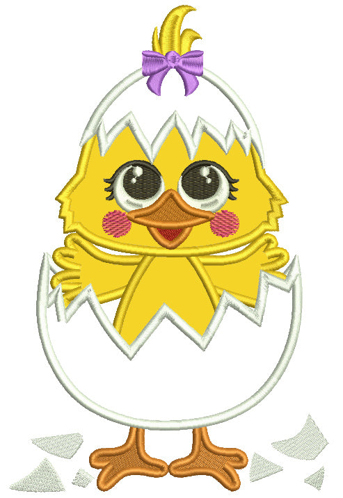 Cute Chick Hatching From An Egg Applique Easter Machine Embroidery Design Digitized Pattern