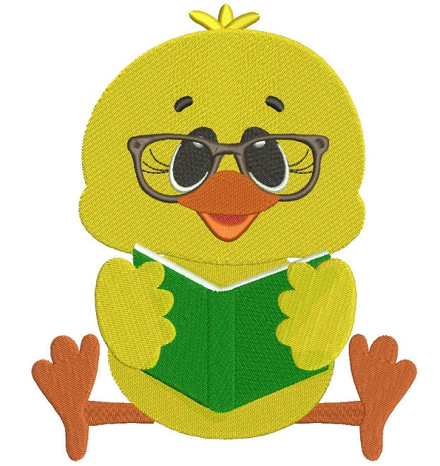 Cute Chick Reading a Book School Filled Machine Embroidery Design Digitized Pattern