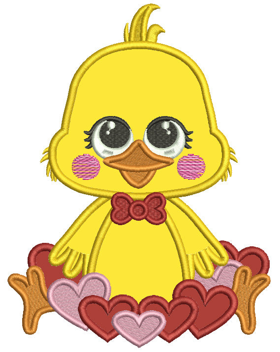 Cute Chick With Lots Of Hearts And Love Valentine's Day Applique Machine Embroidery Design Digitized Pattern