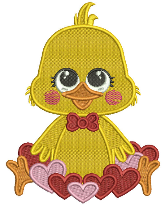 Cute Chick With Lots Of Hearts And Love Valentine's Day Filled Machine Embroidery Design Digitized Pattern