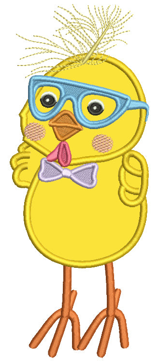 Cute Chick With a Big Bow Tie Applique Machine Embroidery Design Digitized Pattern