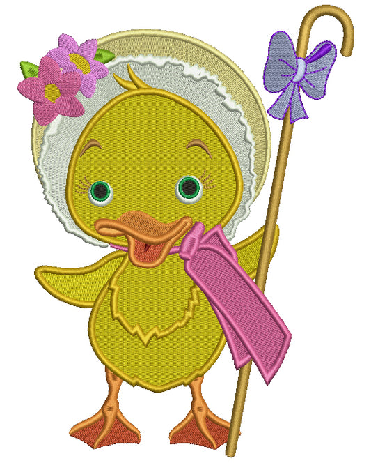 Cute Chick With a Staff and a Bow Easter Filled Machine Embroidery Design Digitized Pattern