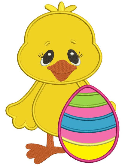 Cute Chick with Easter Egg Applique Machine Embroidery Digitized Design Pattern