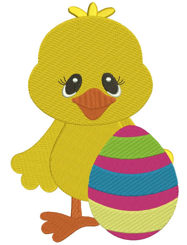 Cute Chick with Easter Egg Filled Machine Embroidery Digitized Design Pattern