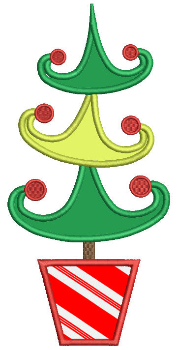 Cute Christmas Tree Applique Machine Embroidery Digitized Design Pattern