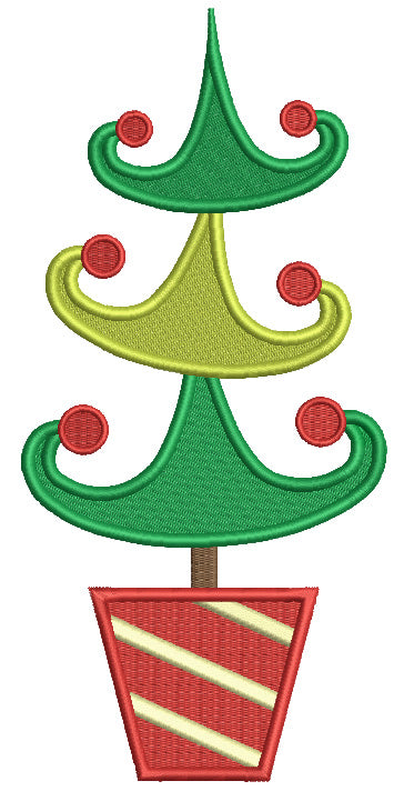 Cute Christmas Tree Filled Machine Embroidery Digitized Design Pattern