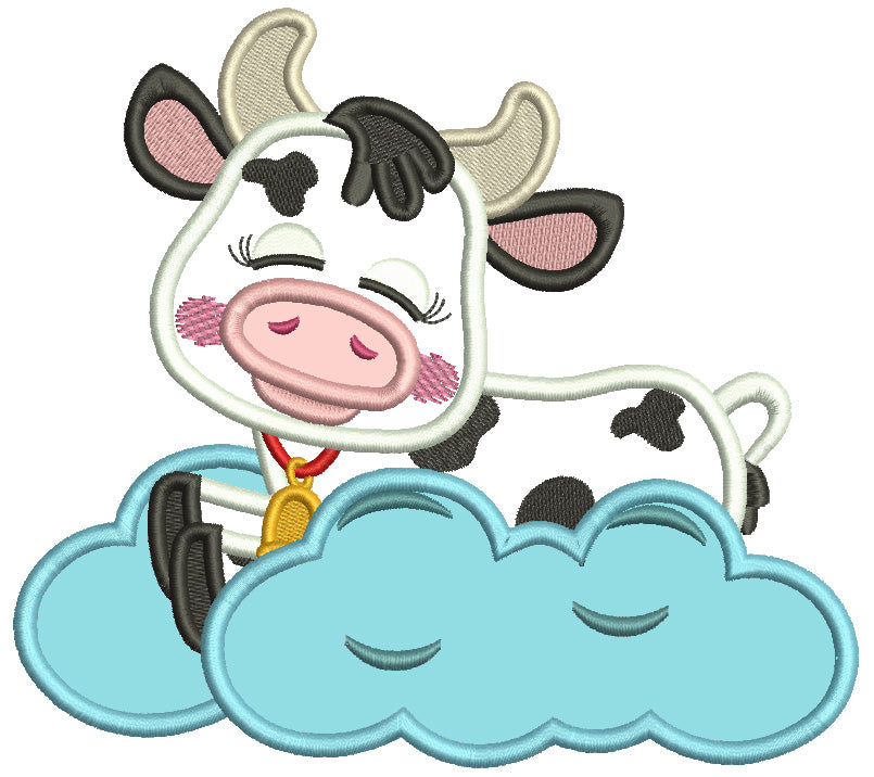 Cute Cow Sleeping In The Clouds Applique Machine Embroidery Design Digitized Pattern