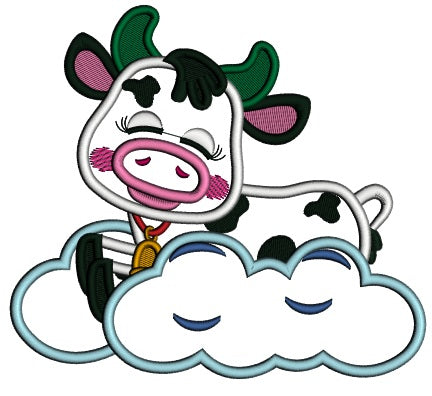 Cute Cow Sleeping In The Clouds Applique Machine Embroidery Design Digitized Pattern