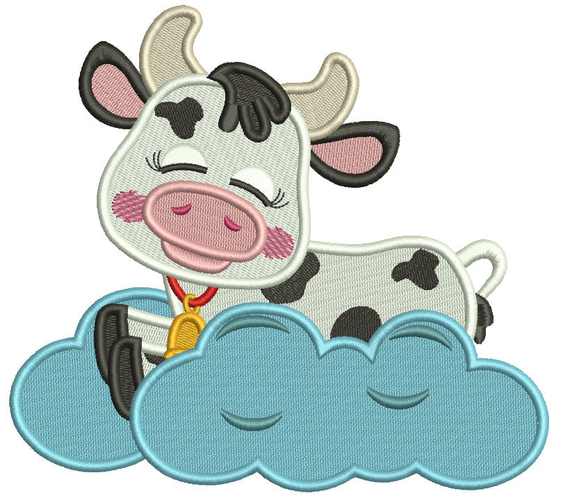 Cute Cow Sleeping In The Clouds Filled Machine Embroidery Design Digit ...