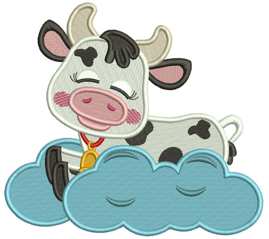 Cute Cow Sleeping In The Clouds Filled Machine Embroidery Design Digitized Pattern