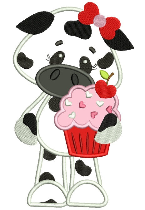 Cute Cow With Ice Cream Applique Machine Embroidery Design Digitized Pattern