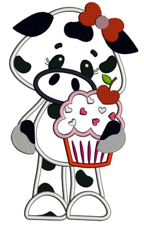 Cute Cow With Ice Cream Applique Machine Embroidery Design Digitized Pattern
