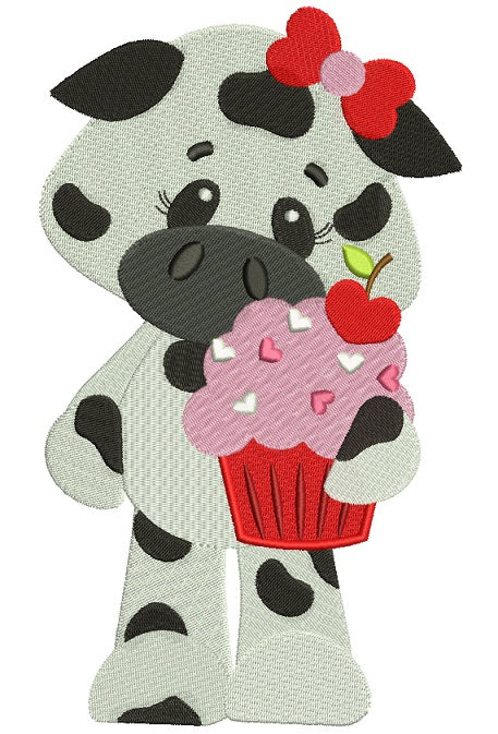 Cute Cow With Ice Cream Filled Machine Embroidery Design Digitized Pattern