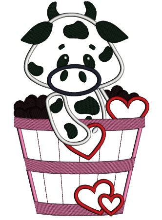 Cute Cow in the Bucket with Flowers Applique Machine Embroidery Digitized Design Pattern