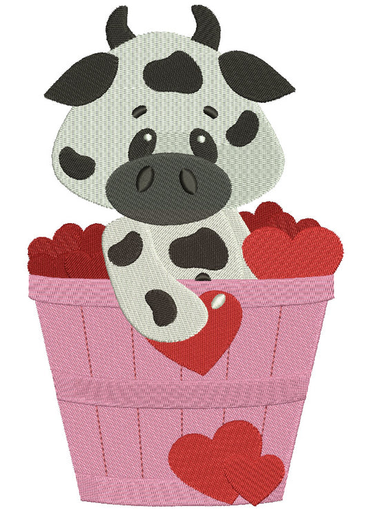 Cute Cow in the Bucket with Flowers Filled Machine Embroidery Digitized Design Pattern