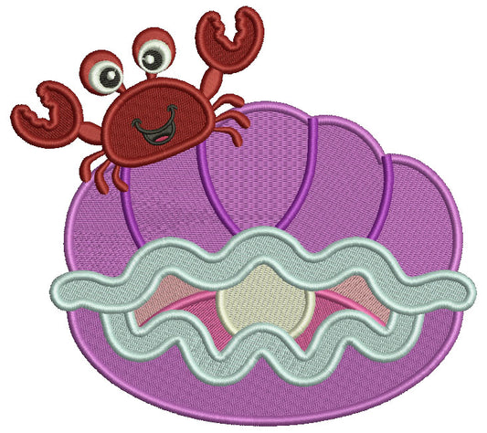 Cute Crab Sitting On The Shell With a Pearl Filled Machine Embroidery Design Digitized Pattern