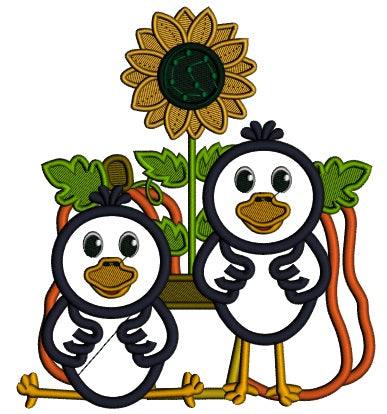 Cute Crows Sitting Next To Pumpkins Thanksgiving Applique Machine Embroidery Design Digitized Pattern