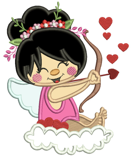 Cute Cupid Girl Sitting On A Cloud Applique Machine Embroidery Design Digitized Pattern