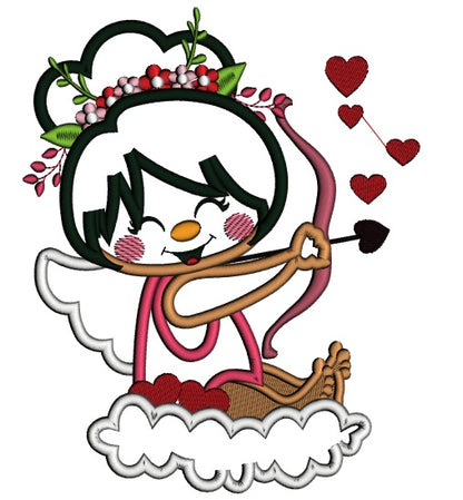 Cute Cupid Girl Sitting On A Cloud Applique Machine Embroidery Design Digitized Pattern