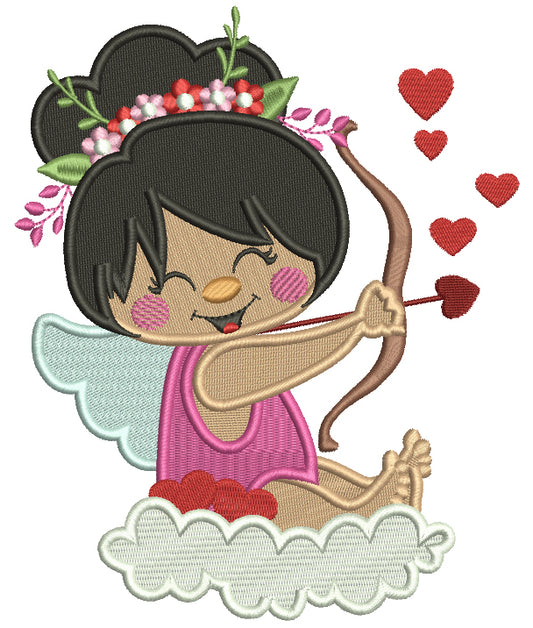 Cute Cupid Girl Sitting On A Cloud Filled Machine Embroidery Design Digitized Pattern
