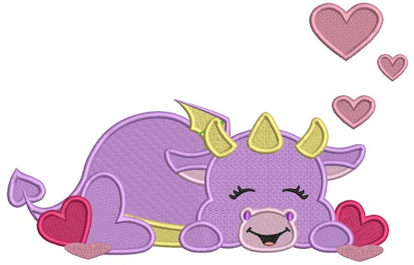 Cute Dinosaur With Hearts Filled Valentine's Day Machine Embroidery Design Digitized Pattern