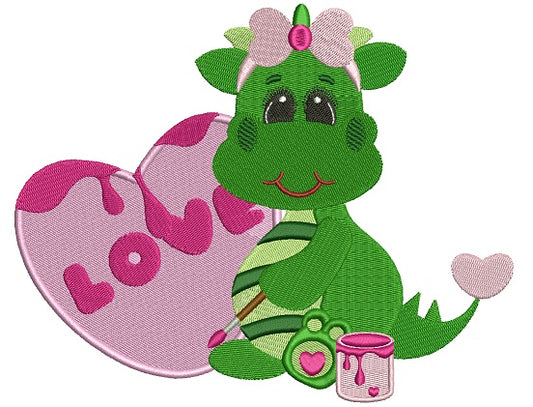 Cute Dinosaur With a Big Heart Filled Machine Embroidery Design Digitized Pattern